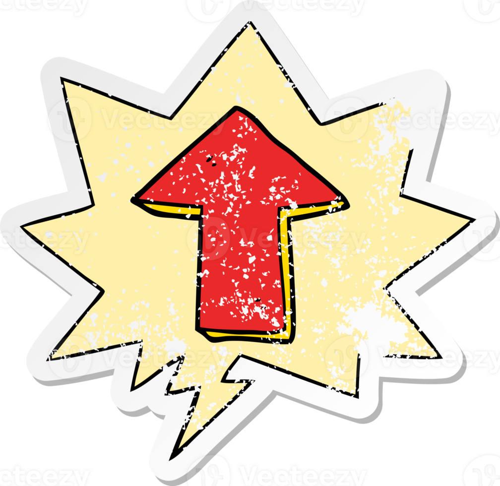 cartoon pointing arrow with speech bubble distressed distressed old sticker png