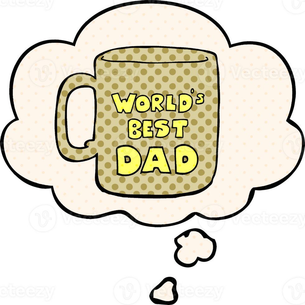 worlds best dad mug with thought bubble in comic book style png