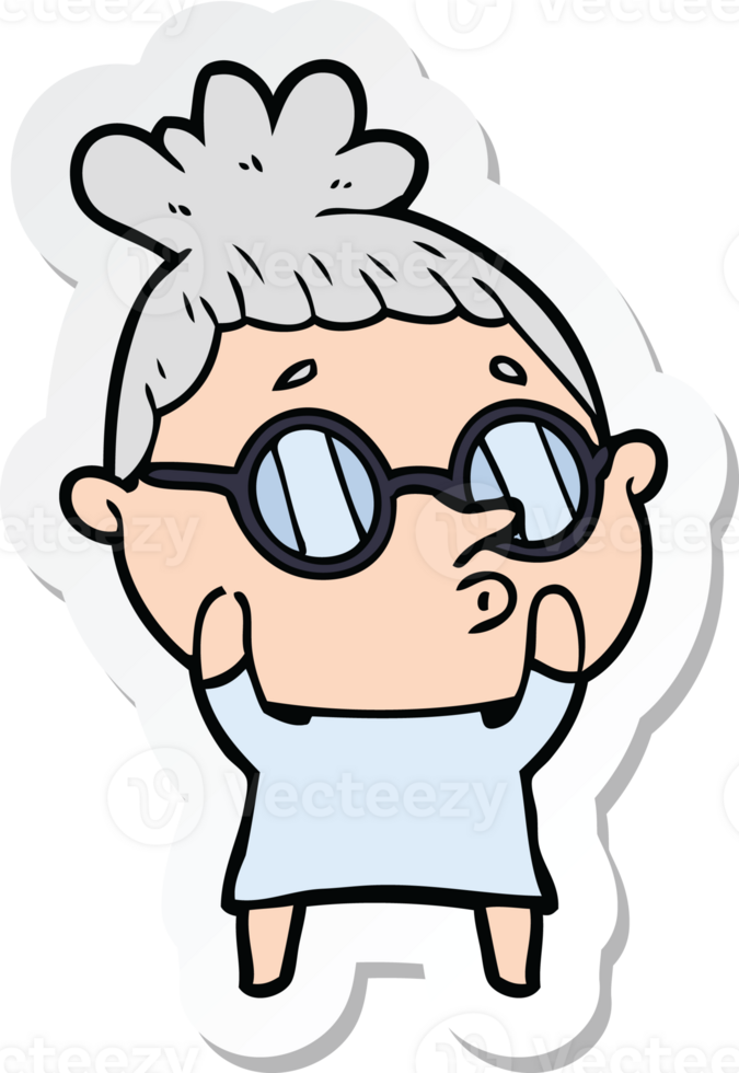 sticker of a cartoon woman wearing glasses png