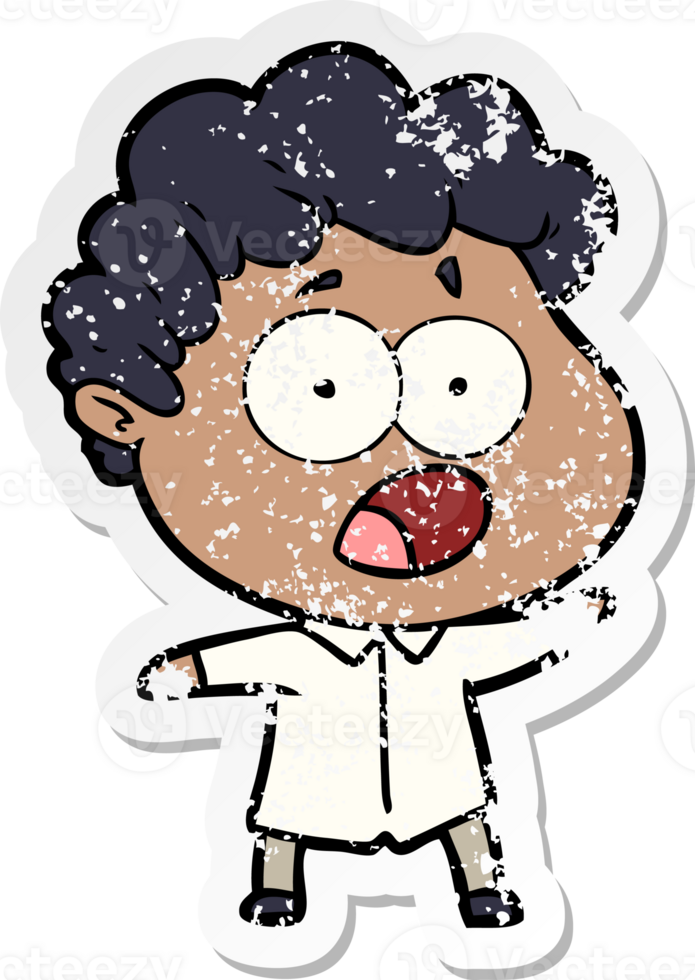 distressed sticker of a cartoon man gasping in surprise png