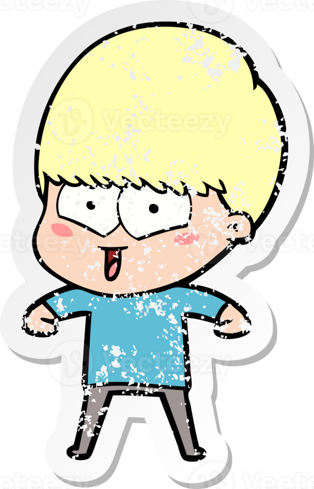distressed sticker of a cartoon happy boy png