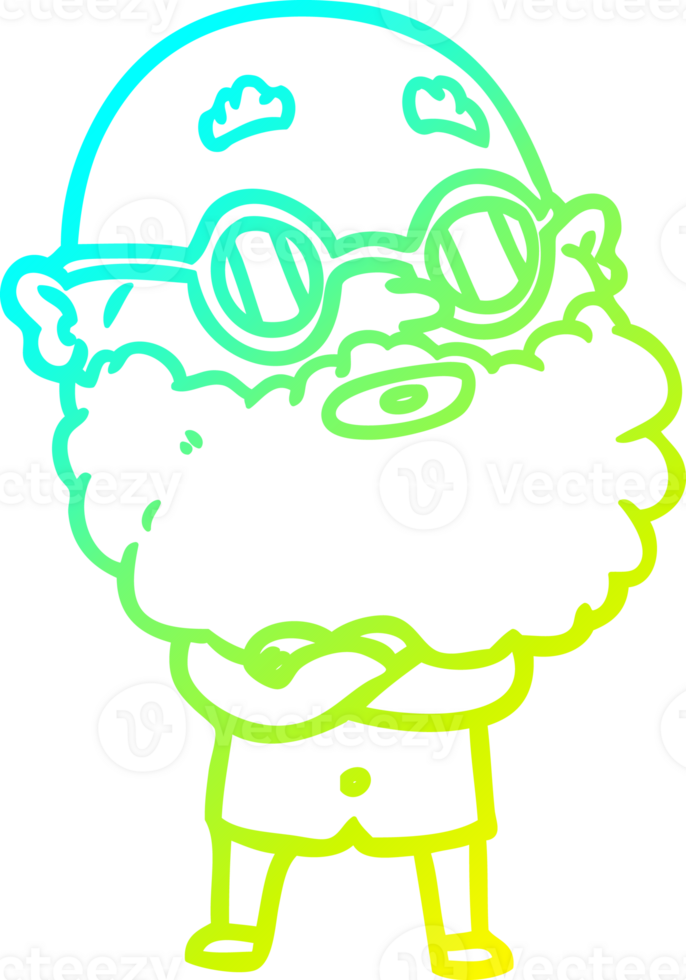 cold gradient line drawing of a cartoon curious man with beard and glasses png