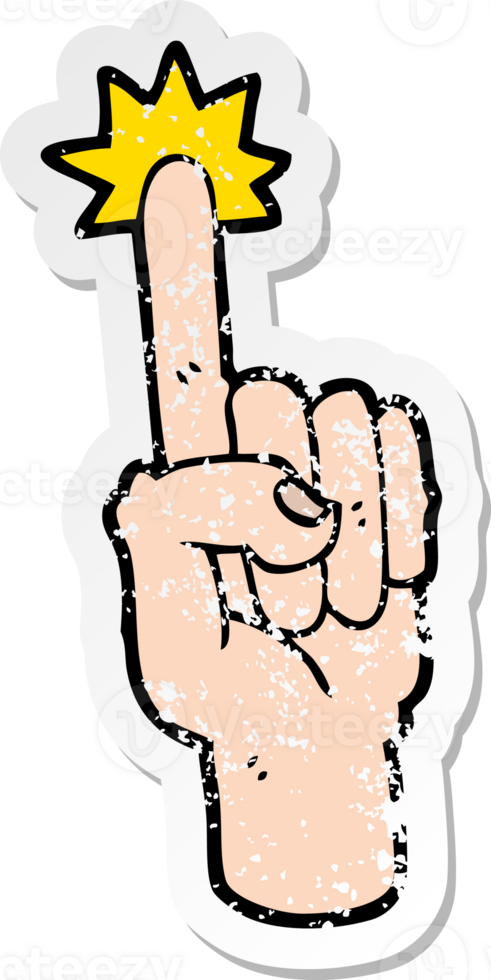 distressed sticker of a cartoon pointing finger png