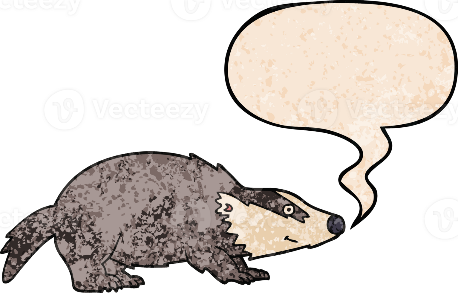 cartoon badger with speech bubble in retro texture style png
