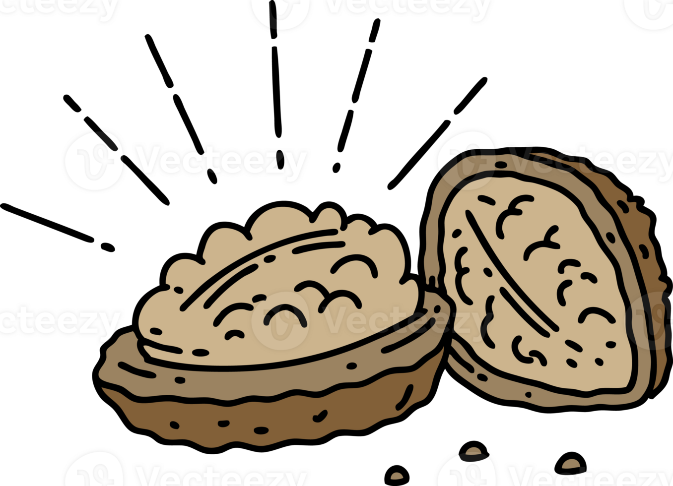 illustration of a traditional tattoo style walnuts with shell png