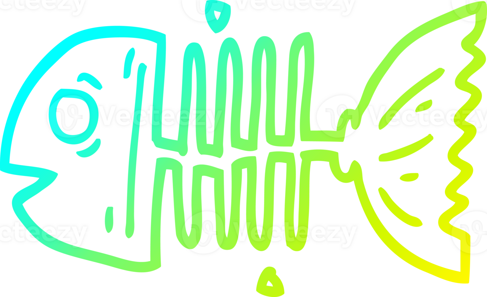 cold gradient line drawing of a cartoon fish bones png