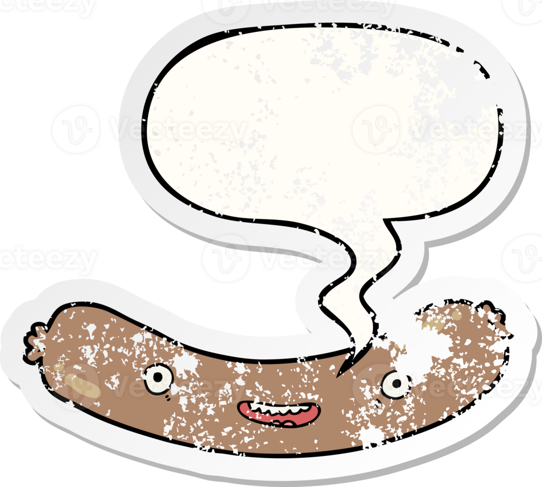 cartoon sausage with speech bubble distressed distressed old sticker png