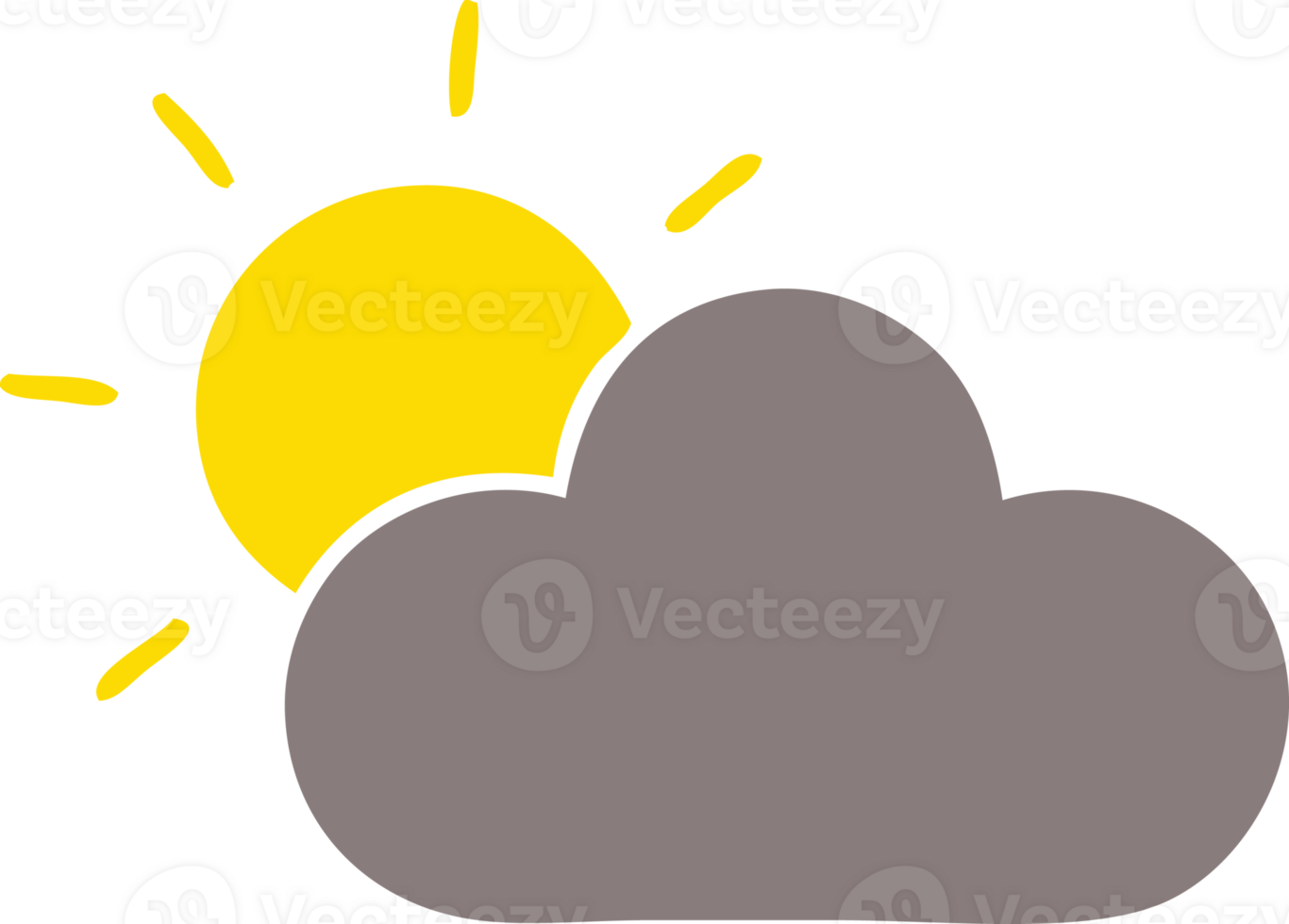 flat color retro cartoon of a sun and storm cloud png
