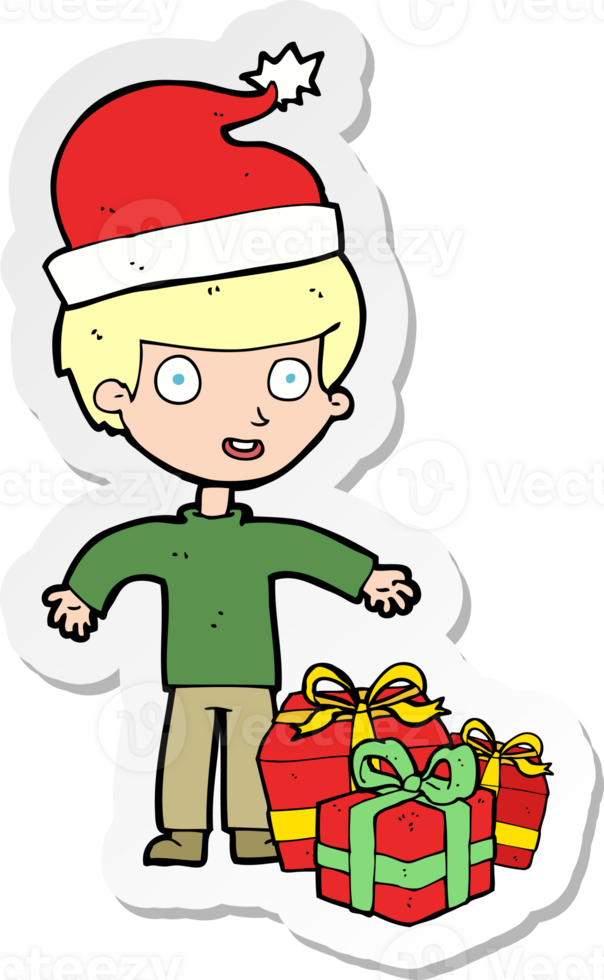 sticker of a cartoon boy with present png