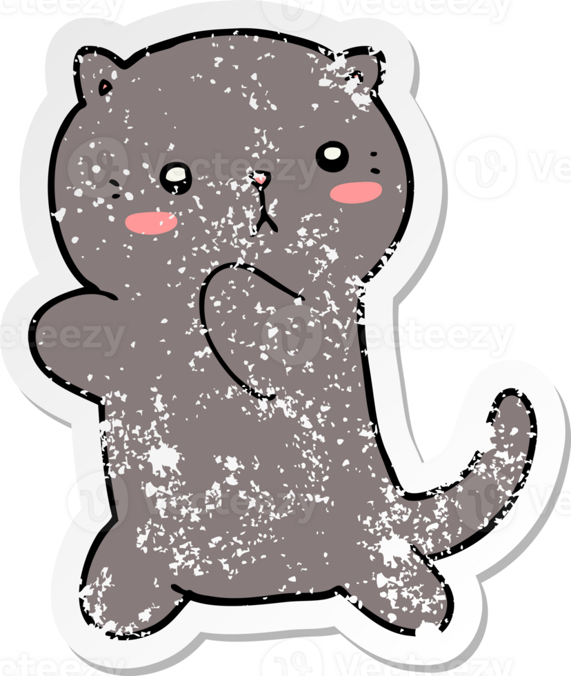 distressed sticker of a cute cartoon cat png