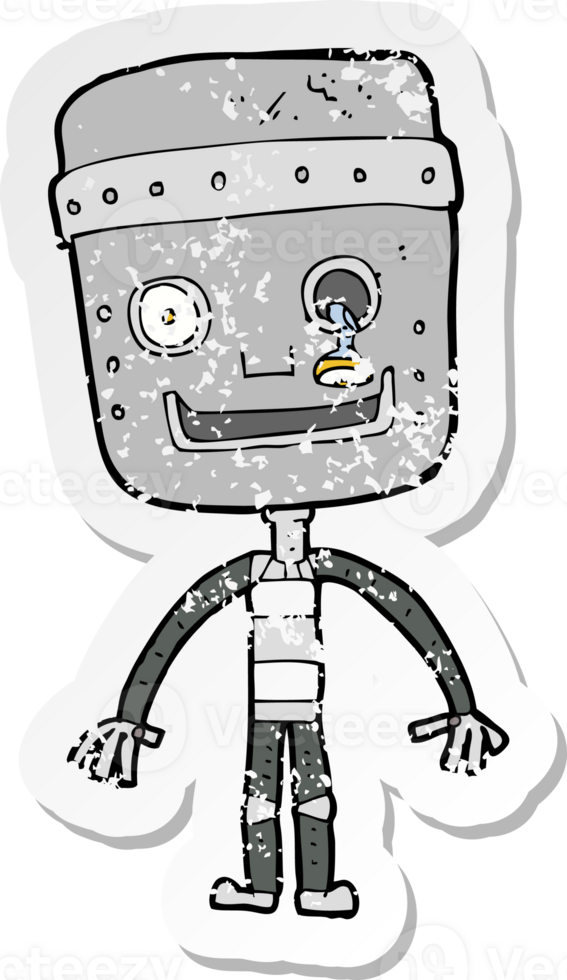 retro distressed sticker of a cartoon funny robot png