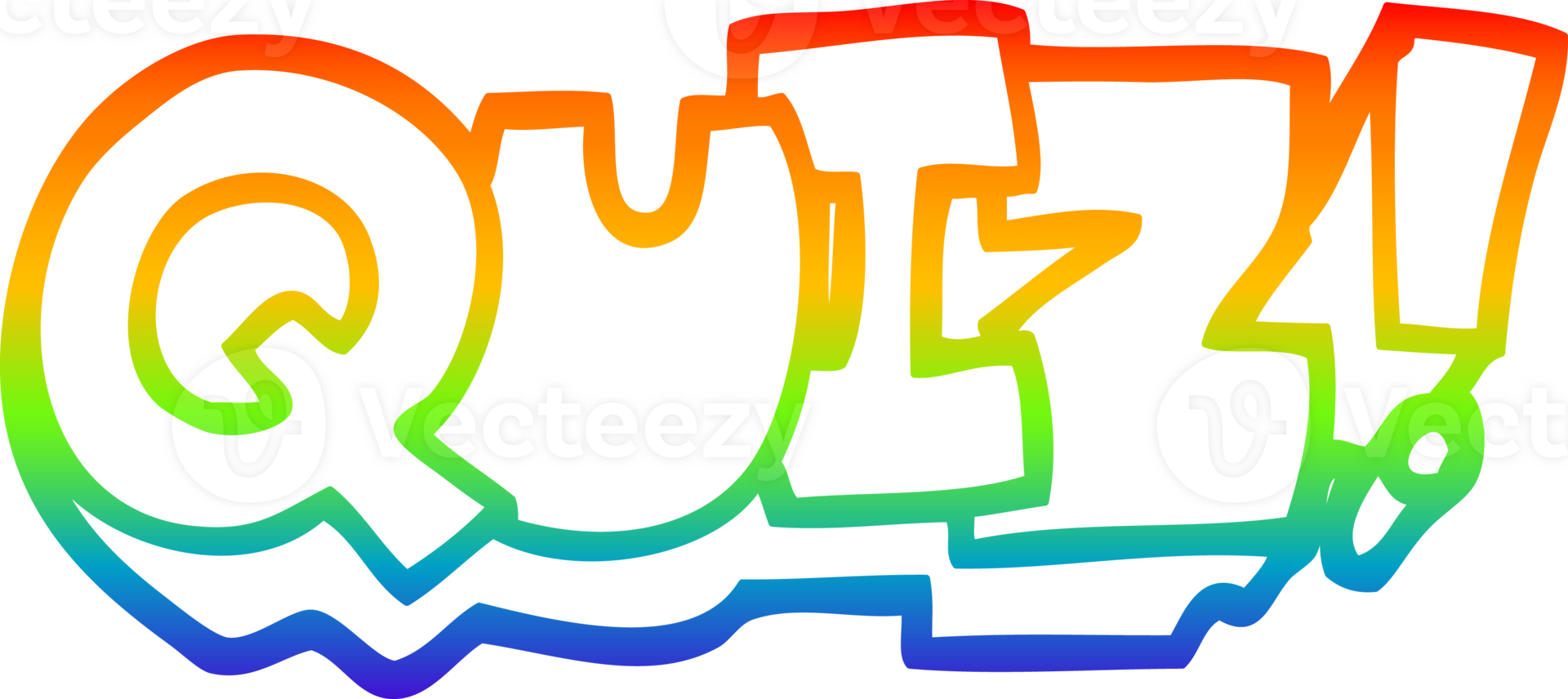 rainbow gradient line drawing of a cartoon word quiz png