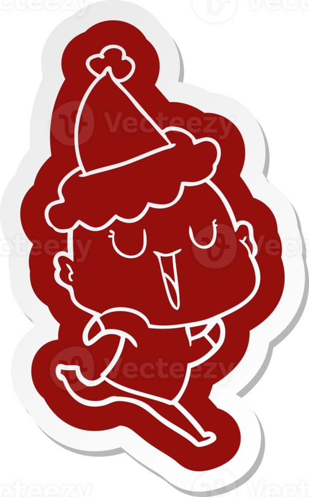 happy quirky cartoon  sticker of a bald man wearing santa hat png