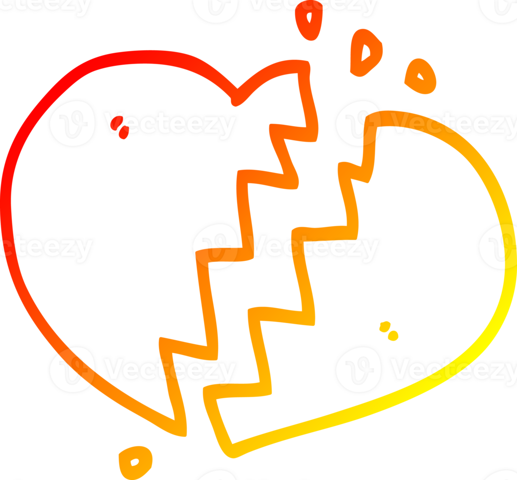 warm gradient line drawing of a cartoon broken heart png