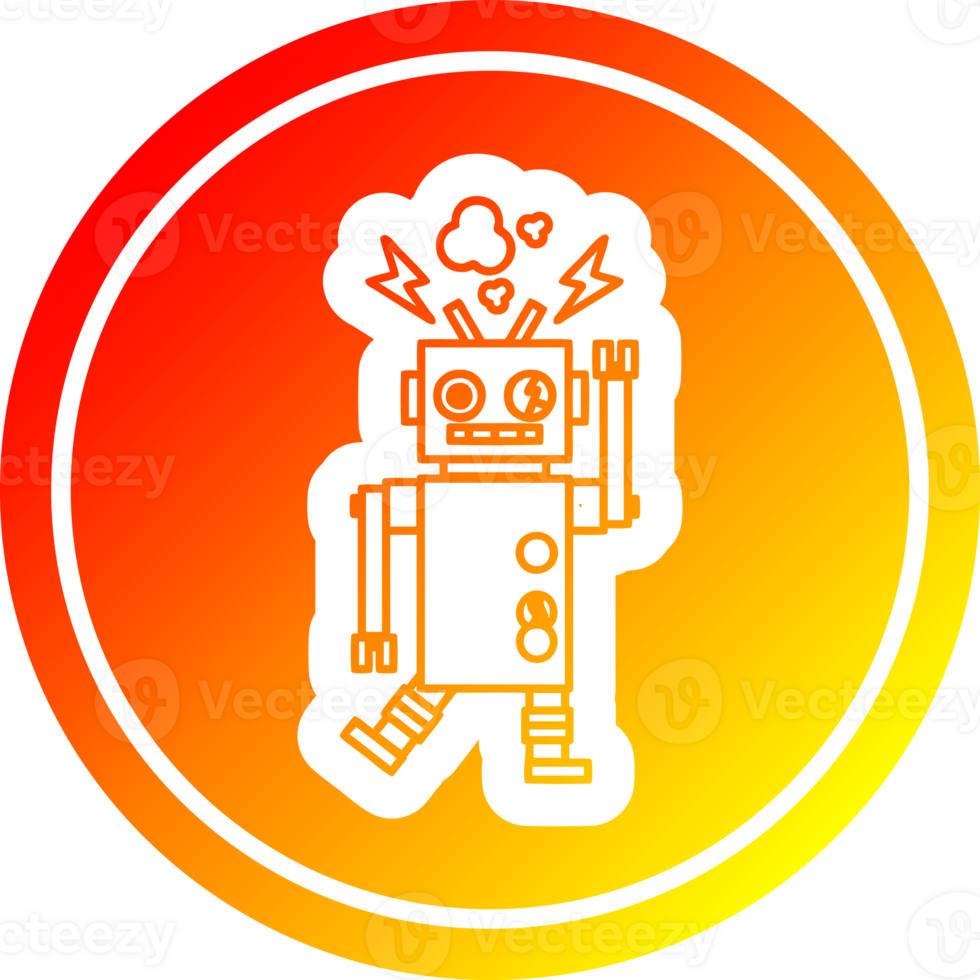 malfuncionando robô circular ícone com caloroso gradiente terminar png