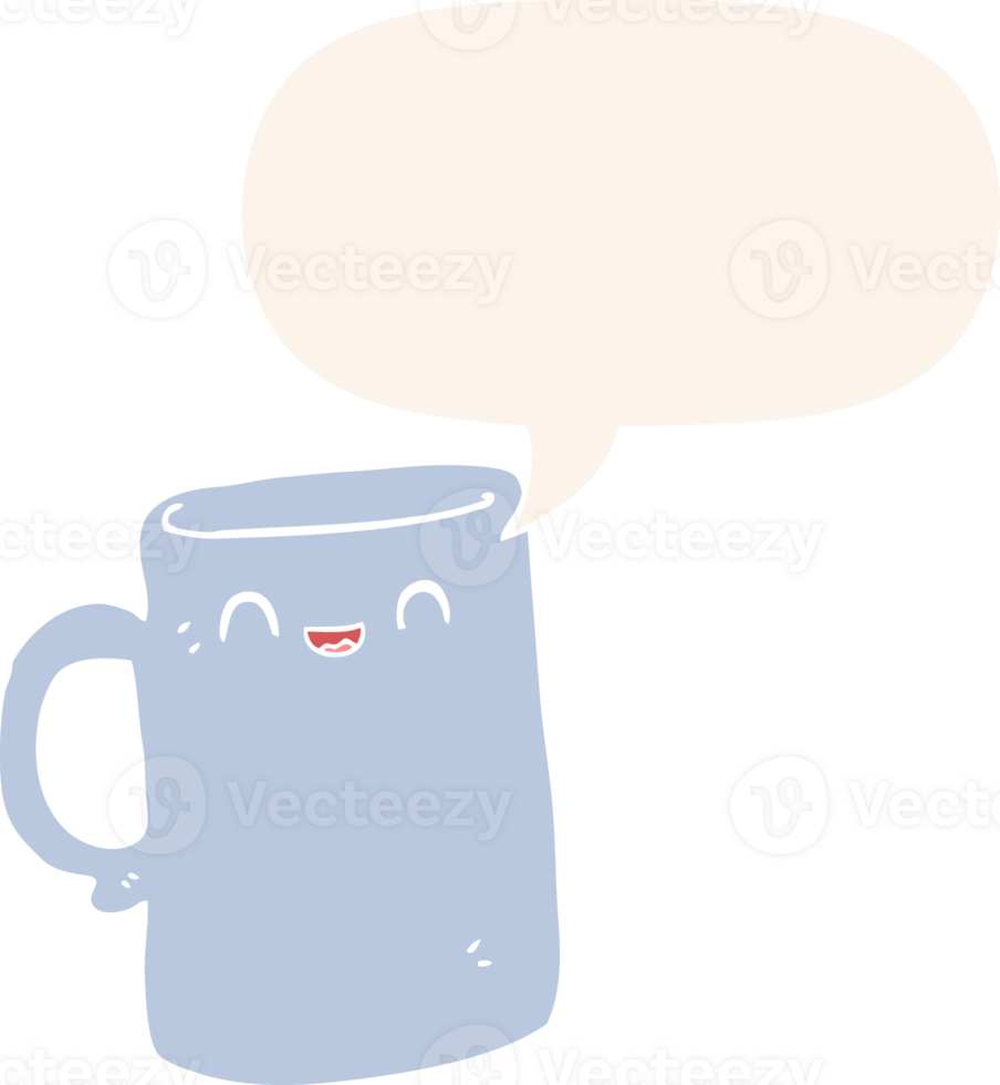 cartoon mug with speech bubble in retro style png
