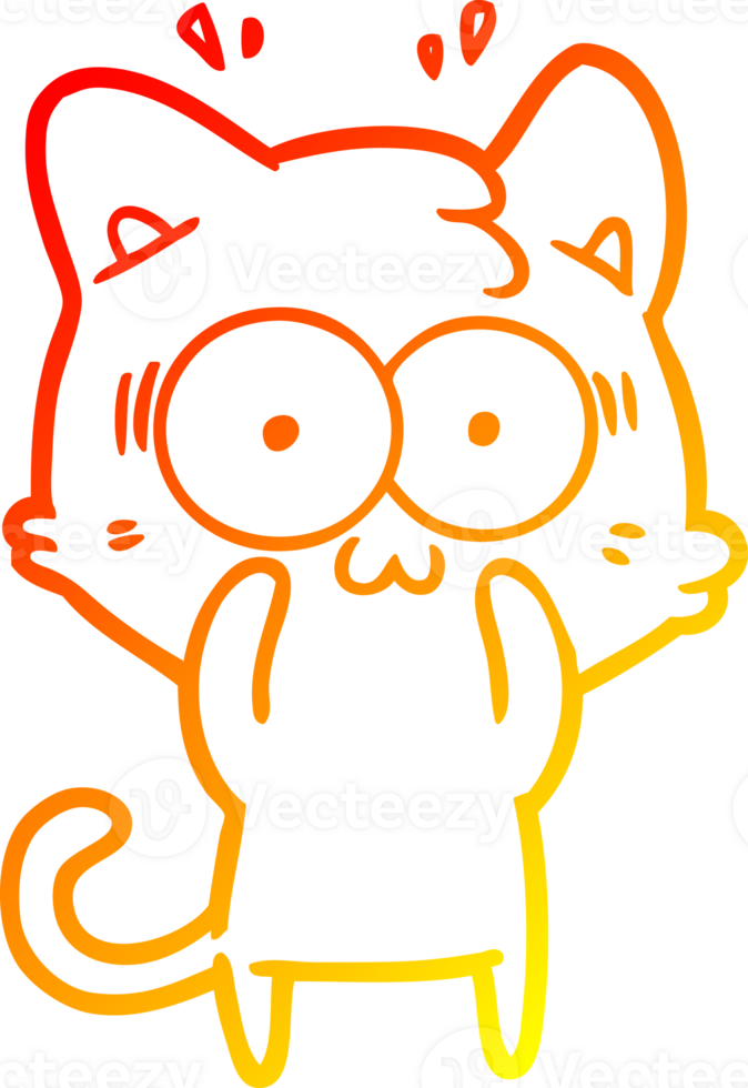 warm gradient line drawing of a cartoon surprised cat png