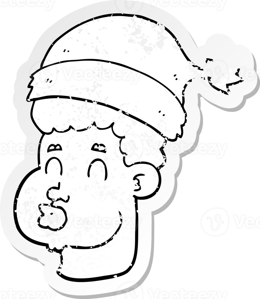distressed sticker of a cartoon man wearing christmas hat png