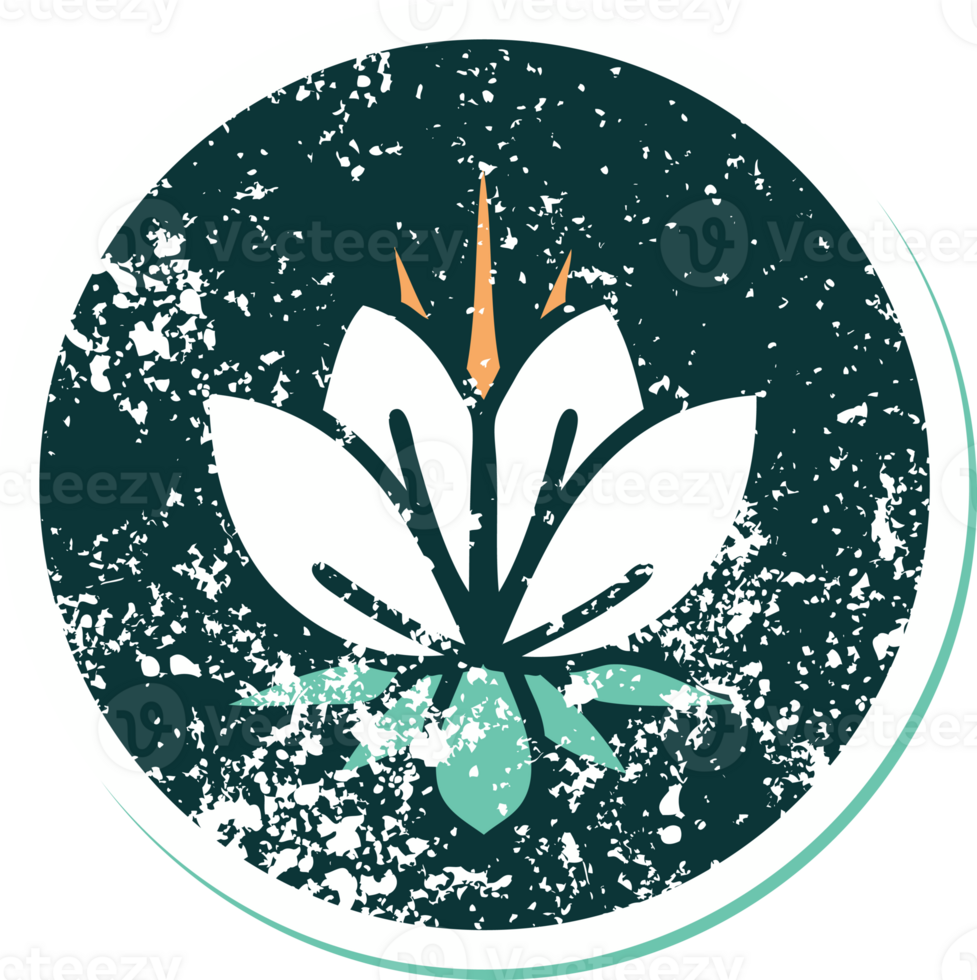 iconic distressed sticker tattoo style image of a water lily png