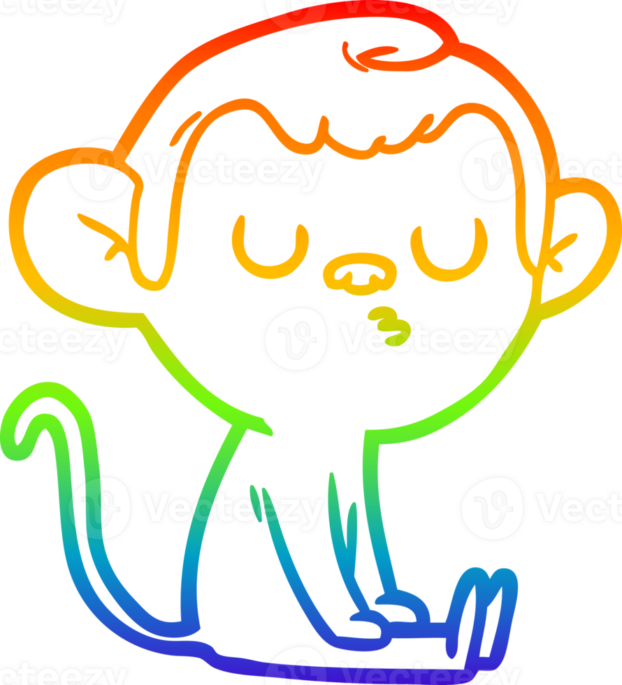 rainbow gradient line drawing of a cartoon monkey png