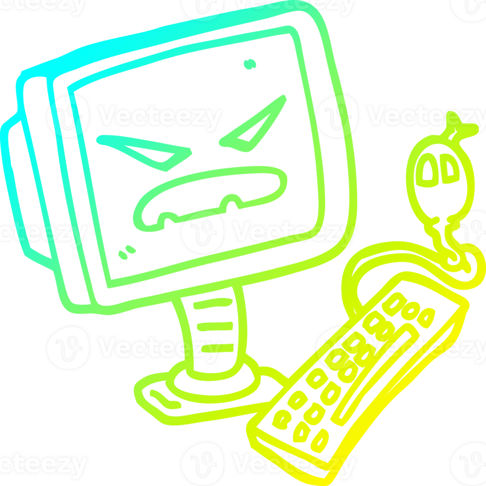 cold gradient line drawing of a cartoon evil computer png