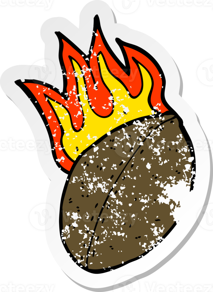 retro distressed sticker of a cartoon flaming football png
