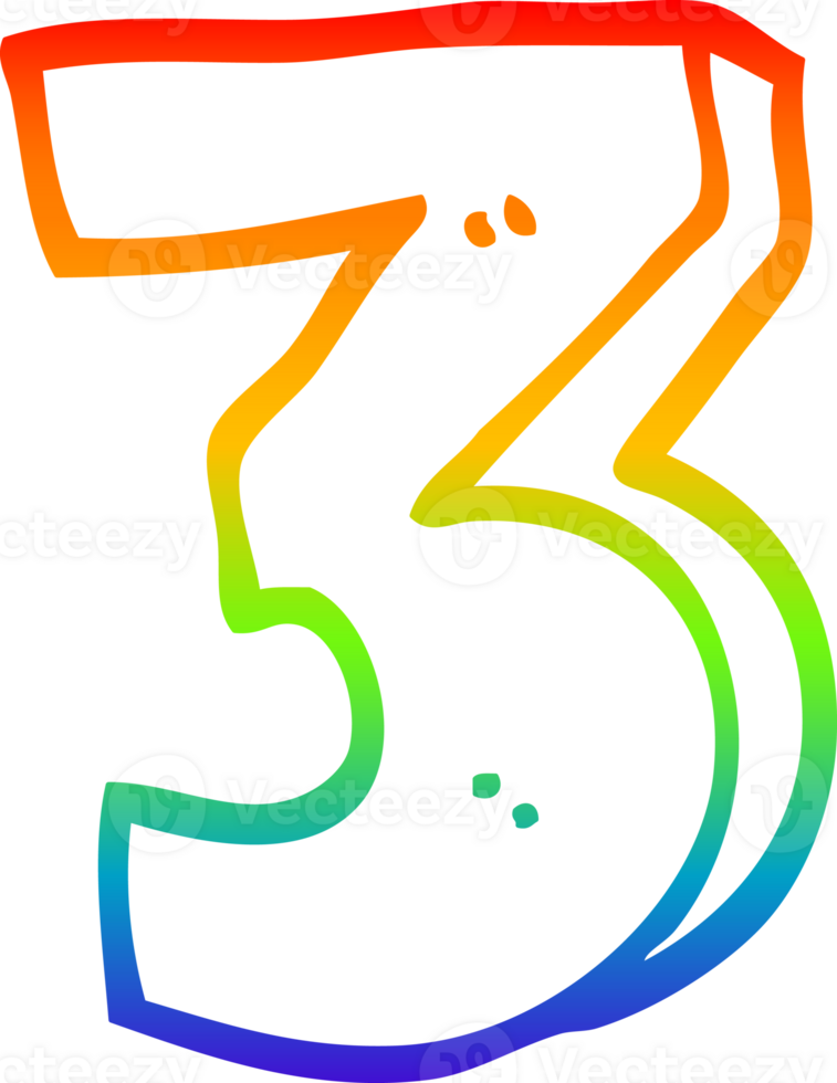rainbow gradient line drawing of a cartoon number three png