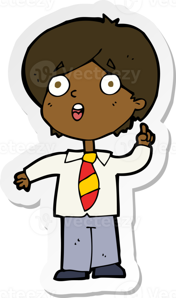 sticker of a cartoon schoolboy answering question png