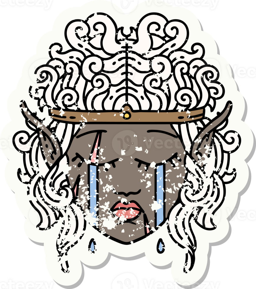 Retro Tattoo Style crying elf barbarian character face png
