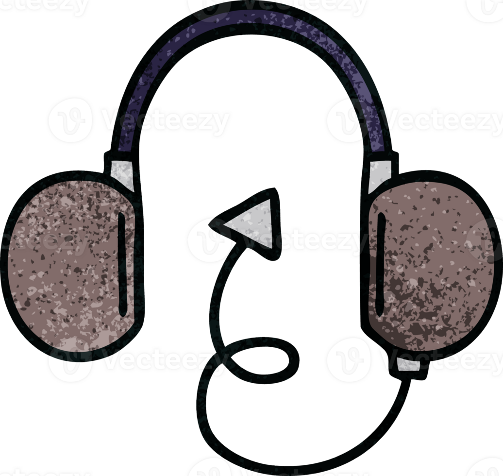 rétro grunge texture dessin animé de une rétro casque de musique png