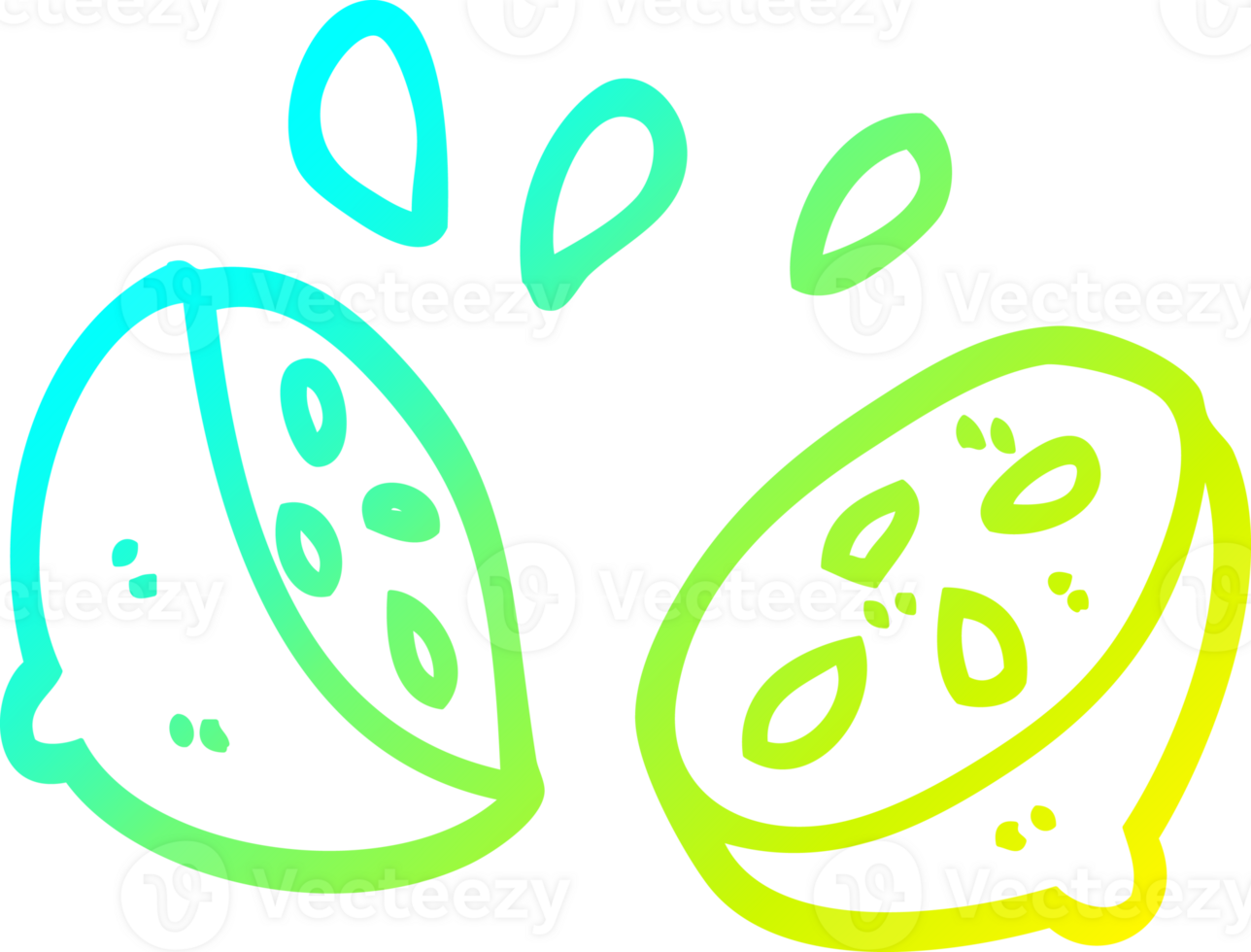 cold gradient line drawing of a cartoon halved lemon png