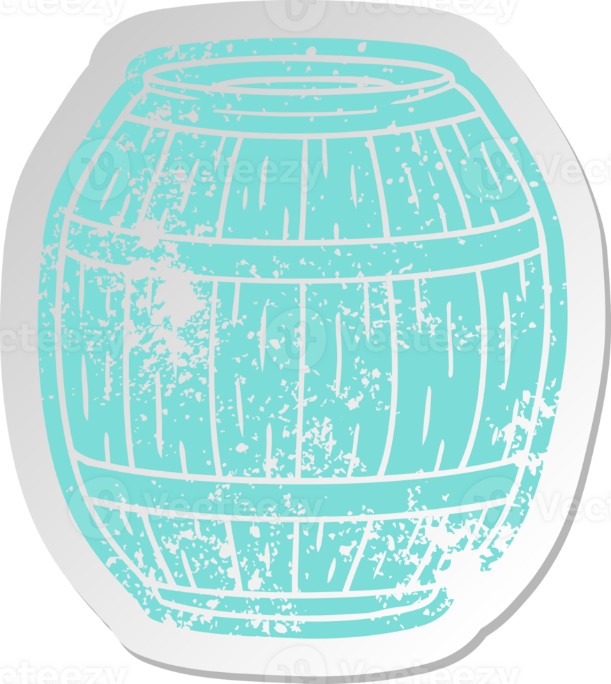 distressed old cartoon sticker of a wooden barrel png