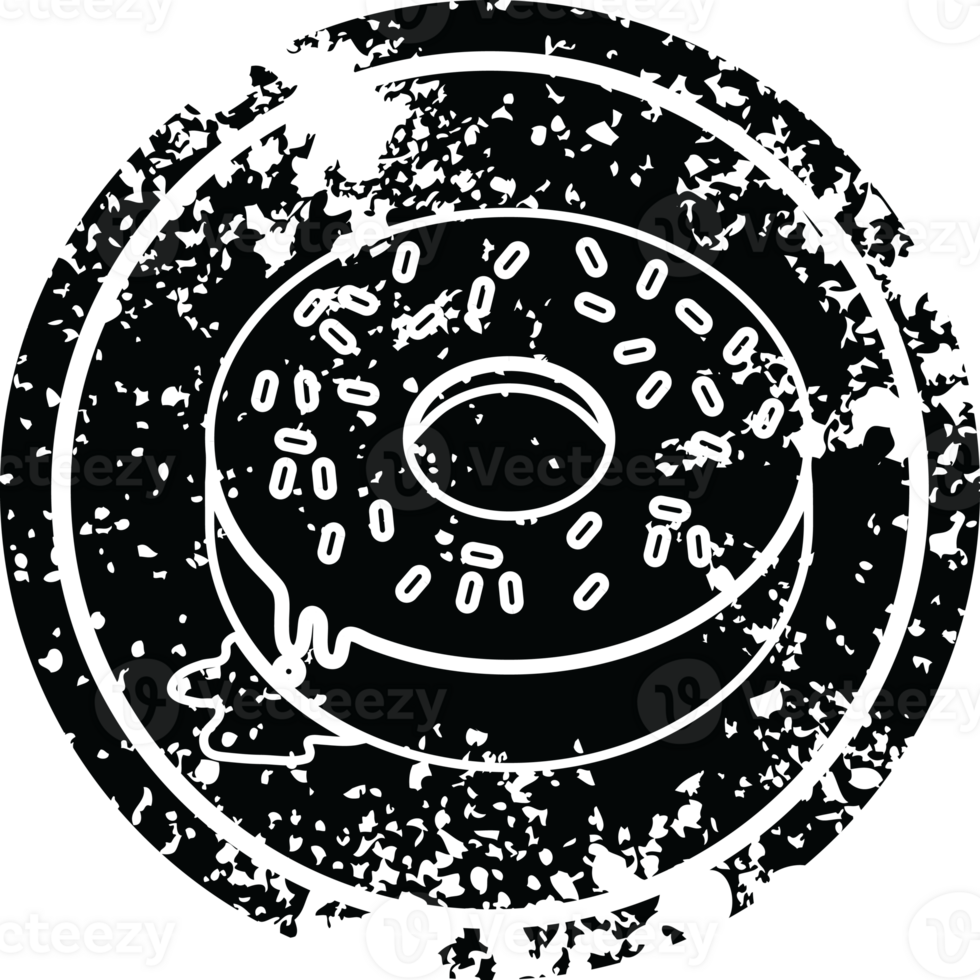 illustration of a tasty iced donut circular distressed symbol png