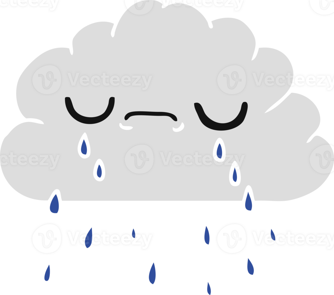 hand drawn cartoon of cute crying cloud png