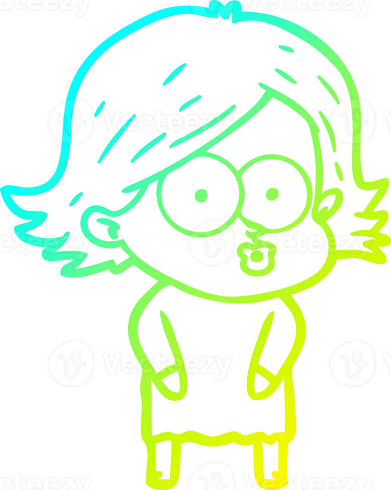 cold gradient line drawing of a cartoon girl pouting png