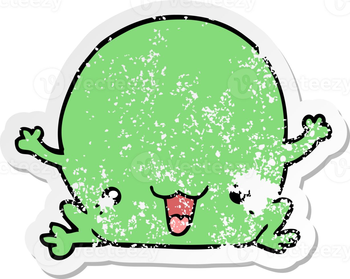 distressed sticker of a cartoon frog png