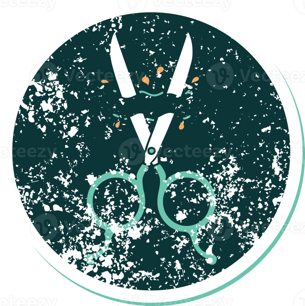 iconic distressed sticker tattoo style image of barber scissors png