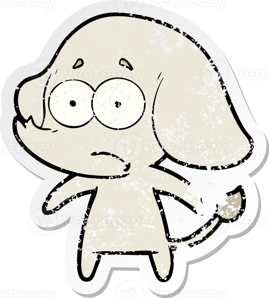 distressed sticker of a cartoon unsure elephant png