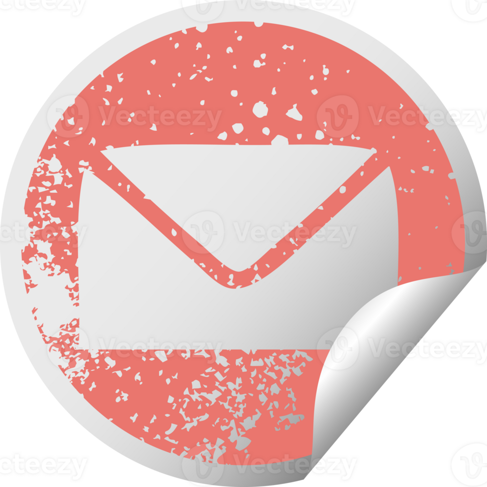 distressed circular peeling sticker symbol of a paper envelope png