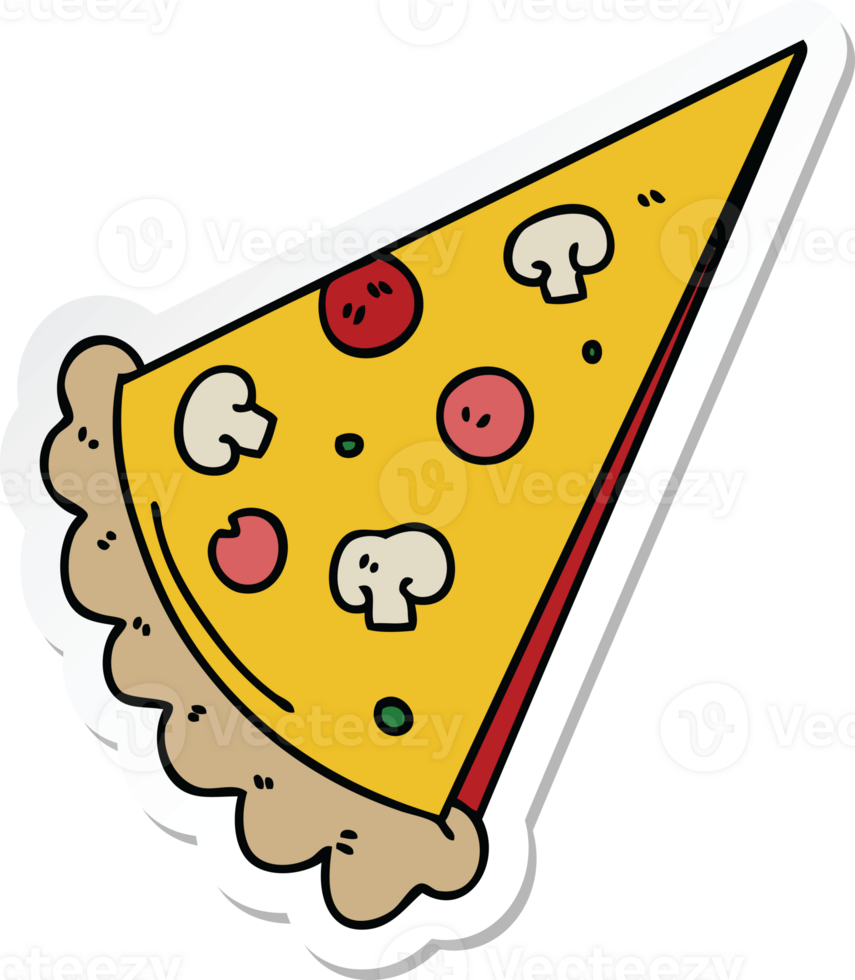 sticker of a quirky hand drawn cartoon slice of pizza png
