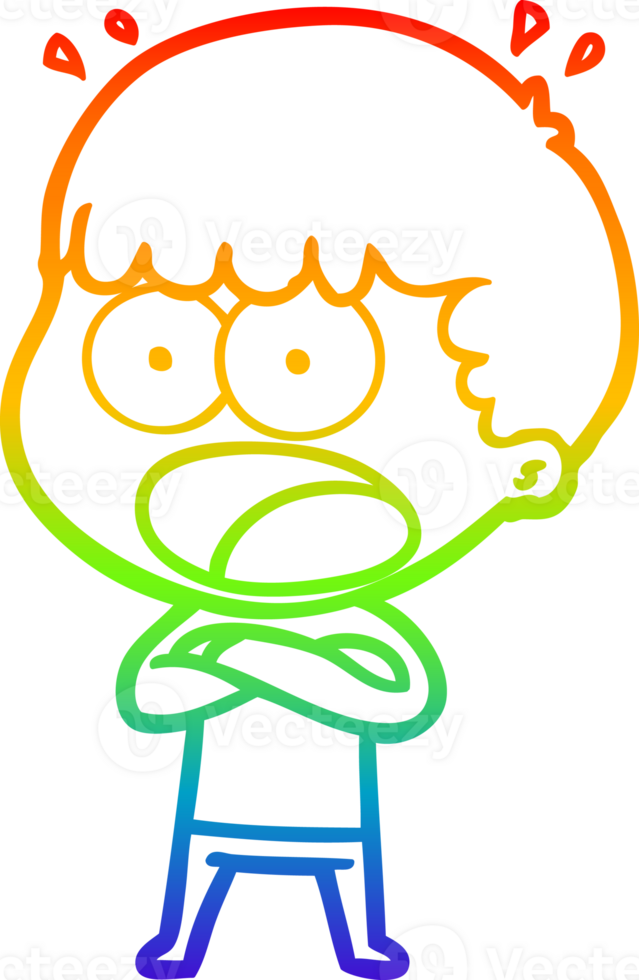 rainbow gradient line drawing of a cartoon shocked man png