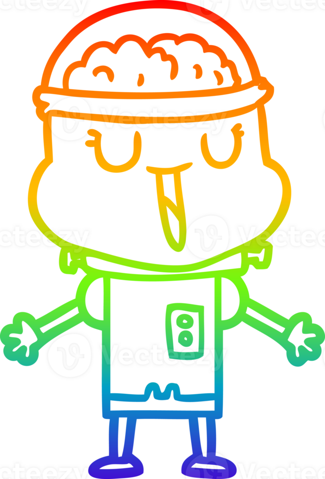 rainbow gradient line drawing of a happy cartoon robot png