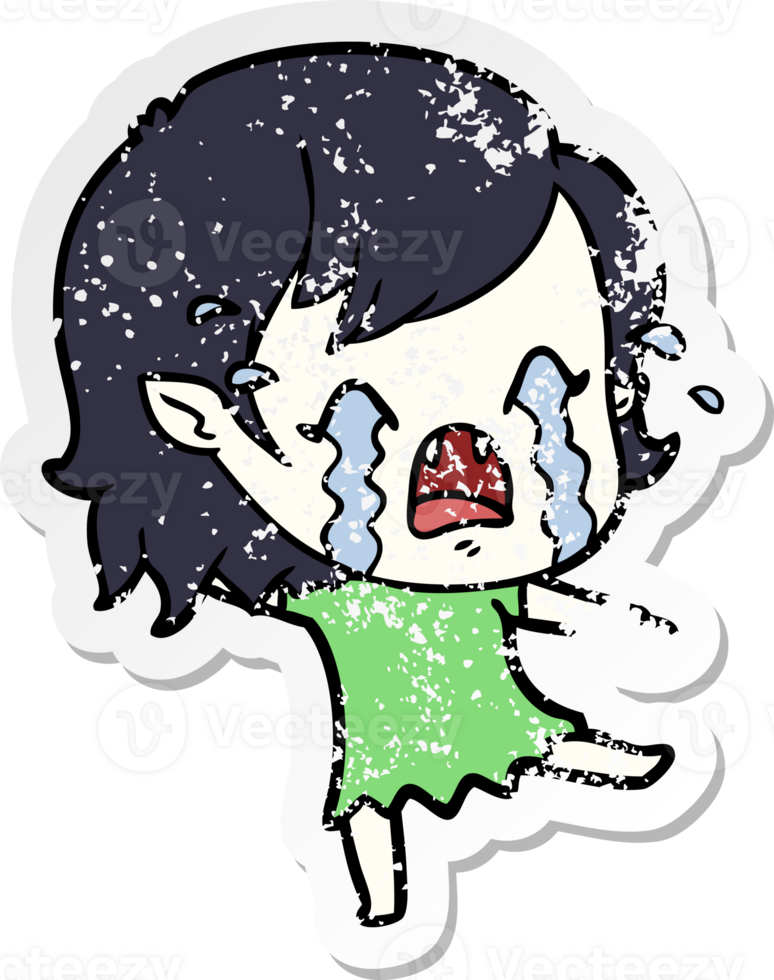 distressed sticker of a cartoon crying vampire girl png