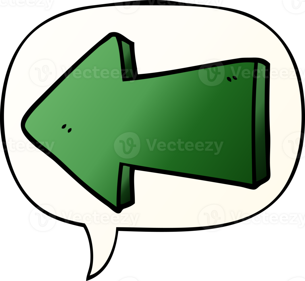 cartoon pointing arrow with speech bubble in smooth gradient style png