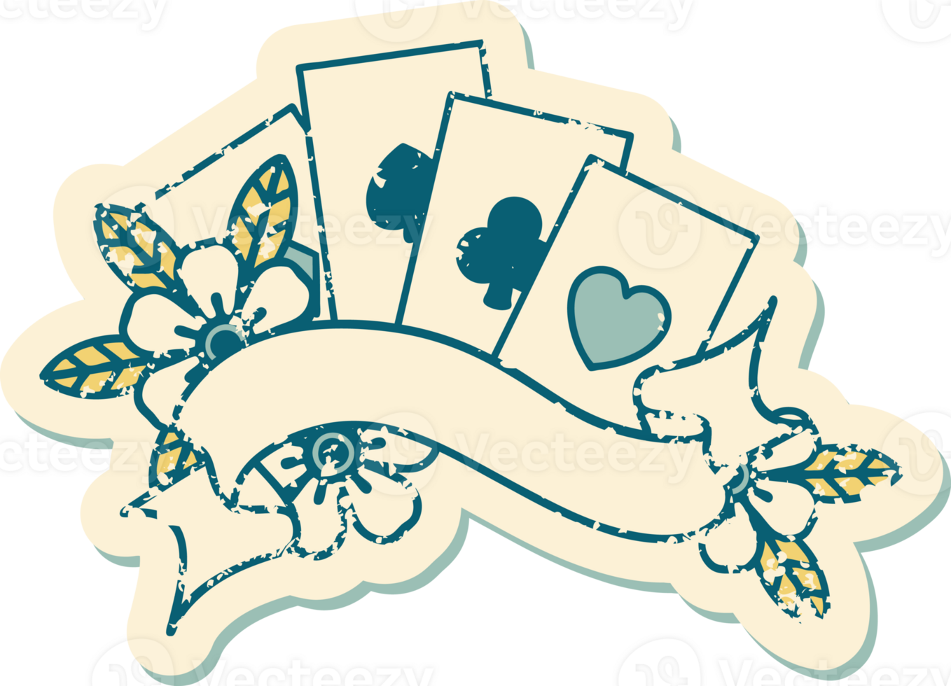 iconic distressed sticker tattoo style image of cards and banner png