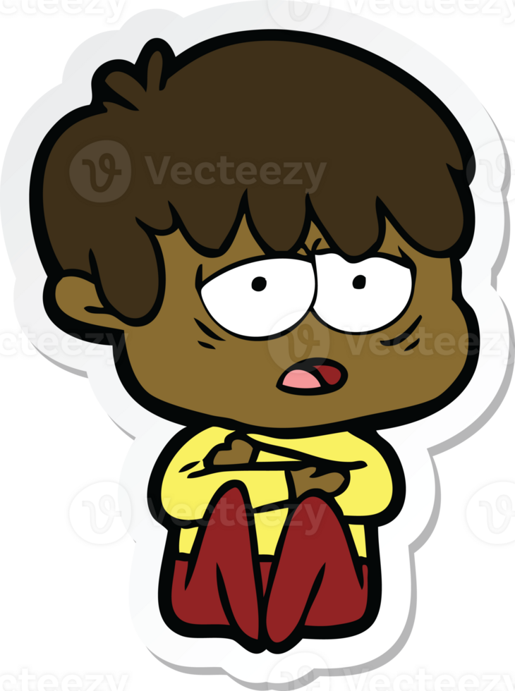 sticker of a cartoon exhausted boy png