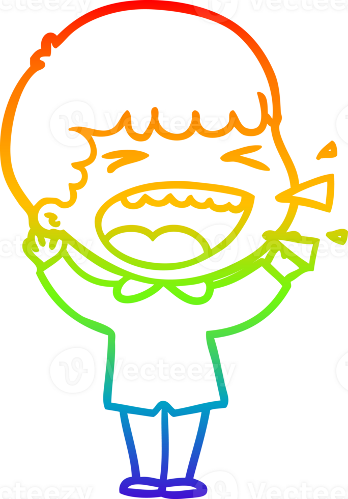 rainbow gradient line drawing of a cartoon laughing man png
