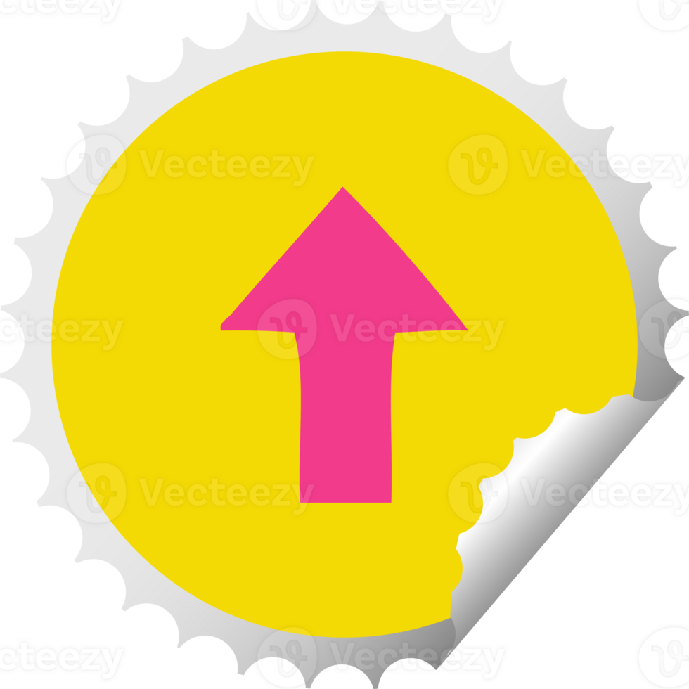circular peeling sticker cartoon of a pointing arrow png