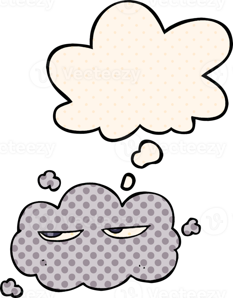 cute cartoon cloud with thought bubble in comic book style png