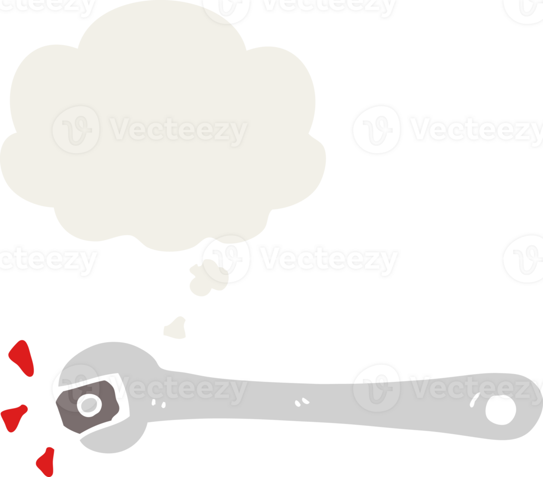 cartoon spanner turning nut with thought bubble in retro style png